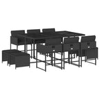 11-tlg. Garten-Essgruppe mit Kissen Schwarz Poly Rattan