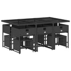 11-tlg. Garten-Essgruppe mit Kissen Schwarz Poly Rattan