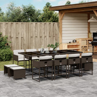 13-tlg. Garten-Essgruppe mit Kissen Braun Poly Rattan