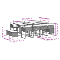 13-tlg. Garten-Essgruppe mit Kissen Schwarz Poly Rattan