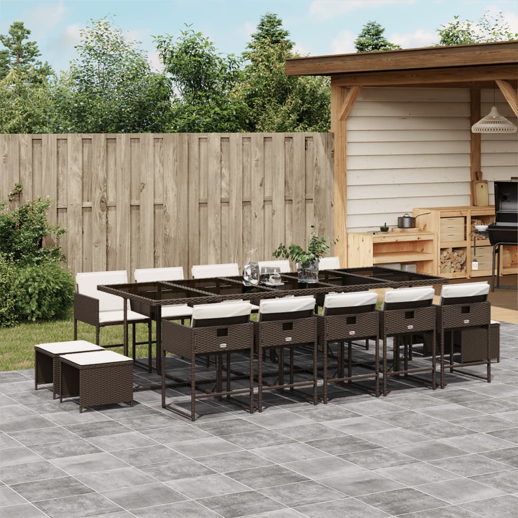 15-tlg. Garten-Essgruppe mit Kissen Braun Poly Rattan