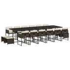 17-tlg. Garten-Essgruppe mit Kissen Braun Poly Rattan