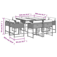 9-tlg. Garten-Essgruppe mit Kissen Grau Poly Rattan