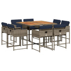 9-teiliges Garten-Ess-Set mit Kissen, grau, Polyrattan