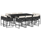 11-tlg. Garten-Essgruppe mit Kissen Schwarz Poly Rattan