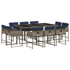 11-teiliges Garten-Ess-Set mit Kissen, grau, Polyrattan