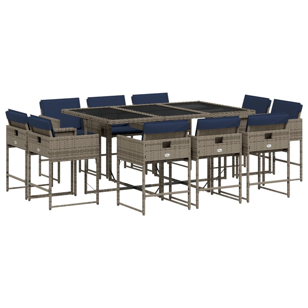 11-teiliges Garten-Ess-Set mit Kissen, grau, Polyrattan