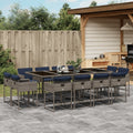 13-teiliges Garten-Ess-Set mit Kissen, grau, Polyrattan