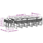 15-teiliges Garten-Ess-Set mit Kissen, grau, Polyrattan