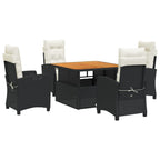 5-tlg. Garten-Essgruppe mit Kissen Schwarz Poly Rattan