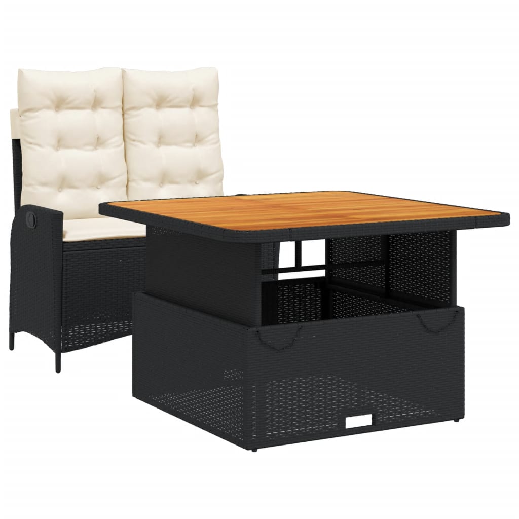 2-tlg. Garten-Essgruppe mit Kissen Schwarz Poly Rattan