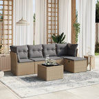 6-tlg. Garten-Sofagarnitur mit Kissen Beige Poly Rattan