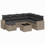 8-tlg. Garten-Sofagarnitur mit Kissen Grau Poly Rattan