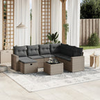 8-tlg. Garten-Sofagarnitur mit Kissen Grau Poly Rattan