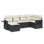 6-tlg. Garten-Sofagarnitur mit Kissen Schwarz Poly Rattan