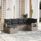 6-tlg. Garten-Sofagarnitur mit Kissen Grau Poly Rattan