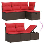 6-teiliges Gartensofa-Set mit Kissen, braun, Polyrattan