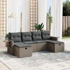 6-tlg. Garten-Sofagarnitur mit Kissen Grau Poly Rattan