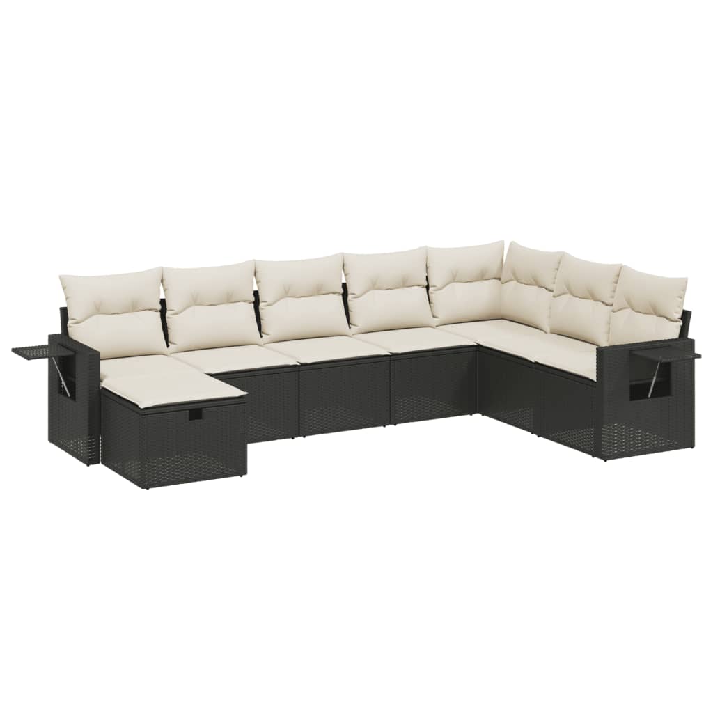 8-tlg. Garten-Sofagarnitur mit Kissen Schwarz Poly Rattan