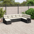 8-tlg. Garten-Sofagarnitur mit Kissen Schwarz Poly Rattan