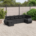 7-tlg. Garten-Sofagarnitur mit Kissen Schwarz Poly Rattan