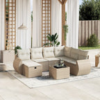 8-tlg. Garten-Sofagarnitur mit Kissen Beige Poly Rattan