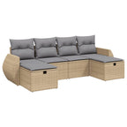 6-tlg. Garten-Sofagarnitur mit Kissen Beige Poly Rattan