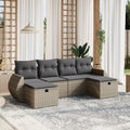 6-tlg. Garten-Sofagarnitur mit Kissen Grau Poly Rattan