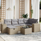 7-tlg. Garten-Sofagarnitur mit Kissen Beige Poly Rattan
