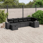 7-tlg. Garten-Sofagarnitur mit Kissen Schwarz Poly Rattan