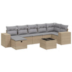 8-tlg. Garten-Sofagarnitur mit Kissen Beige Poly Rattan