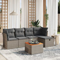 6-tlg. Garten-Sofagarnitur mit Kissen Grau Poly Rattan