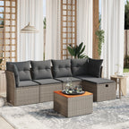 6-tlg. Garten-Sofagarnitur mit Kissen Grau Poly Rattan