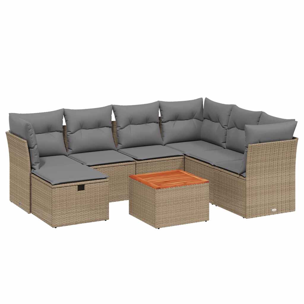 8-tlg. Garten-Sofagarnitur mit Kissen Beige Poly Rattan