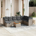 9-tlg. Garten-Sofagarnitur mit Kissen Grau Poly Rattan