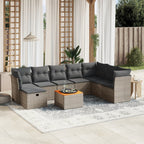9-tlg. Garten-Sofagarnitur mit Kissen Grau Poly Rattan