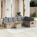 9-tlg. Garten-Sofagarnitur mit Kissen Beige Poly Rattan
