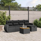 6-tlg. Garten-Sofagarnitur mit Kissen Schwarz Poly Rattan
