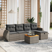 6-tlg. Garten-Sofagarnitur mit Kissen Grau Poly Rattan