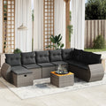 9-tlg. Garten-Sofagarnitur mit Kissen Grau Poly Rattan
