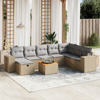 9-tlg. Garten-Sofagarnitur mit Kissen Beige Poly Rattan