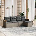 5-tlg. Garten-Sofagarnitur mit Kissen Grau Poly Rattan