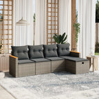 5-tlg. Garten-Sofagarnitur mit Kissen Grau Poly Rattan