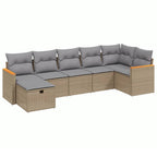 7-tlg. Garten-Sofagarnitur mit Kissen Beige Poly Rattan