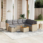 8-tlg. Garten-Sofagarnitur mit Kissen Beige Poly Rattan