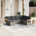 7-tlg. Garten-Sofagarnitur mit Kissen Grau Poly Rattan