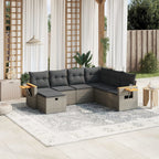 7-tlg. Garten-Sofagarnitur mit Kissen Grau Poly Rattan