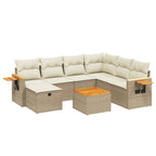 8-tlg. Garten-Sofagarnitur mit Kissen Beige Poly Rattan