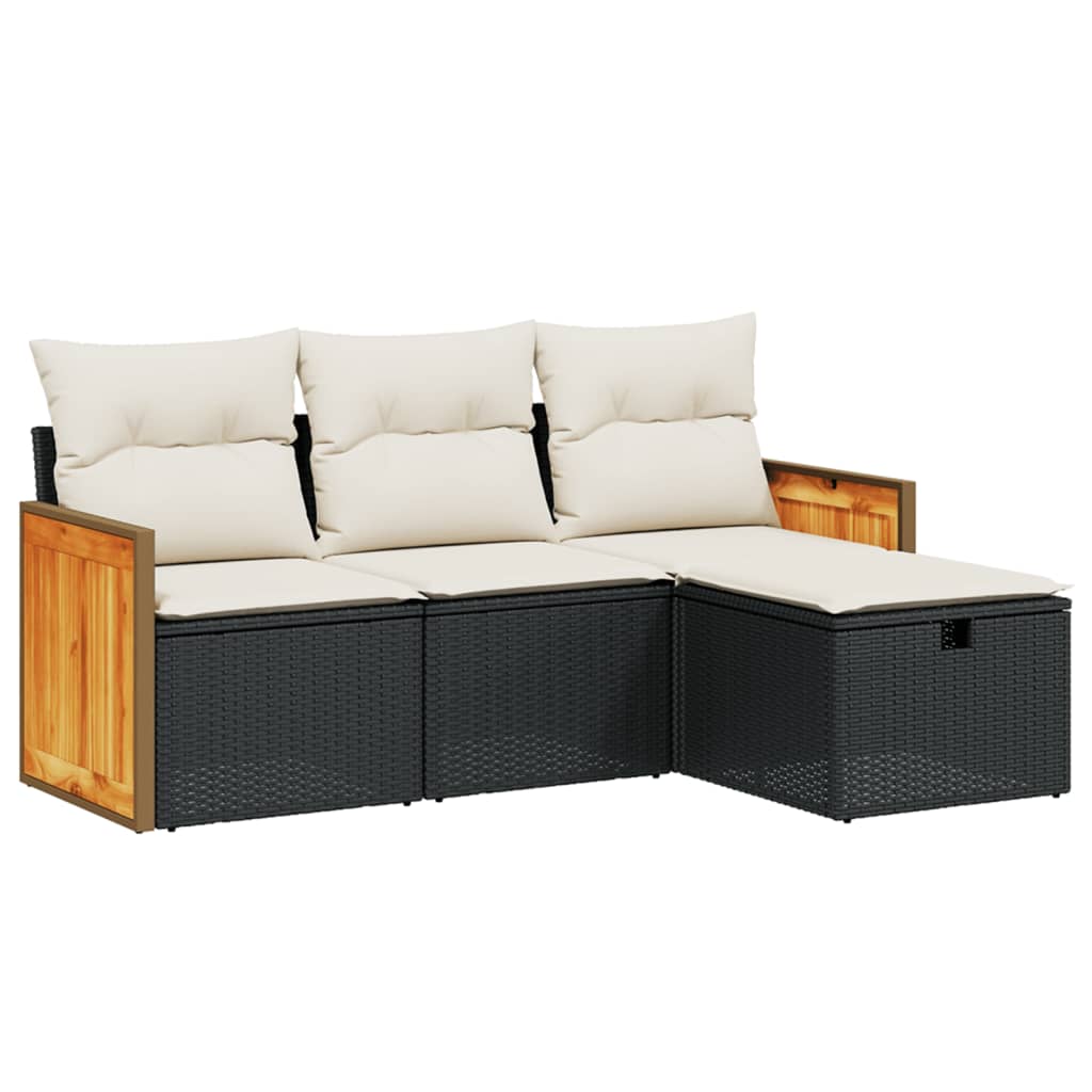 4-tlg. Garten-Sofagarnitur mit Kissen Schwarz Poly Rattan