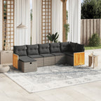 7-tlg. Garten-Sofagarnitur mit Kissen Grau Poly Rattan